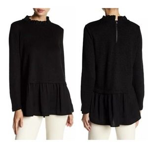 BEACHLUNCHLOUNGE Shaina Knit Top in Black Ruffle Twofer Sweater Women's XS‎